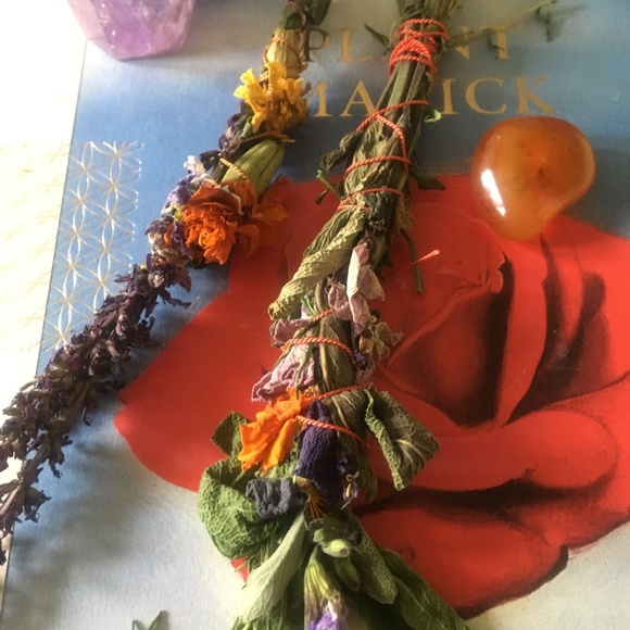 Hand Crafted Other - Equinox botanical wand Small 🌞🦋 Organic handmade smudge wand sage marigold